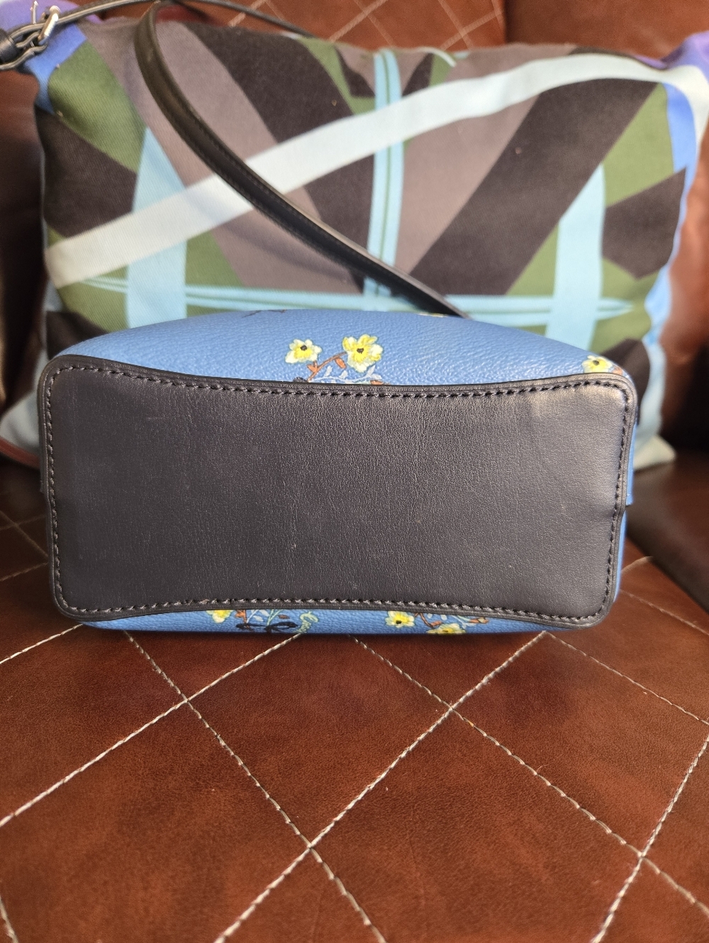 Coach Blue Floral Crossbody with Brown Strap - Picture 3 of 4